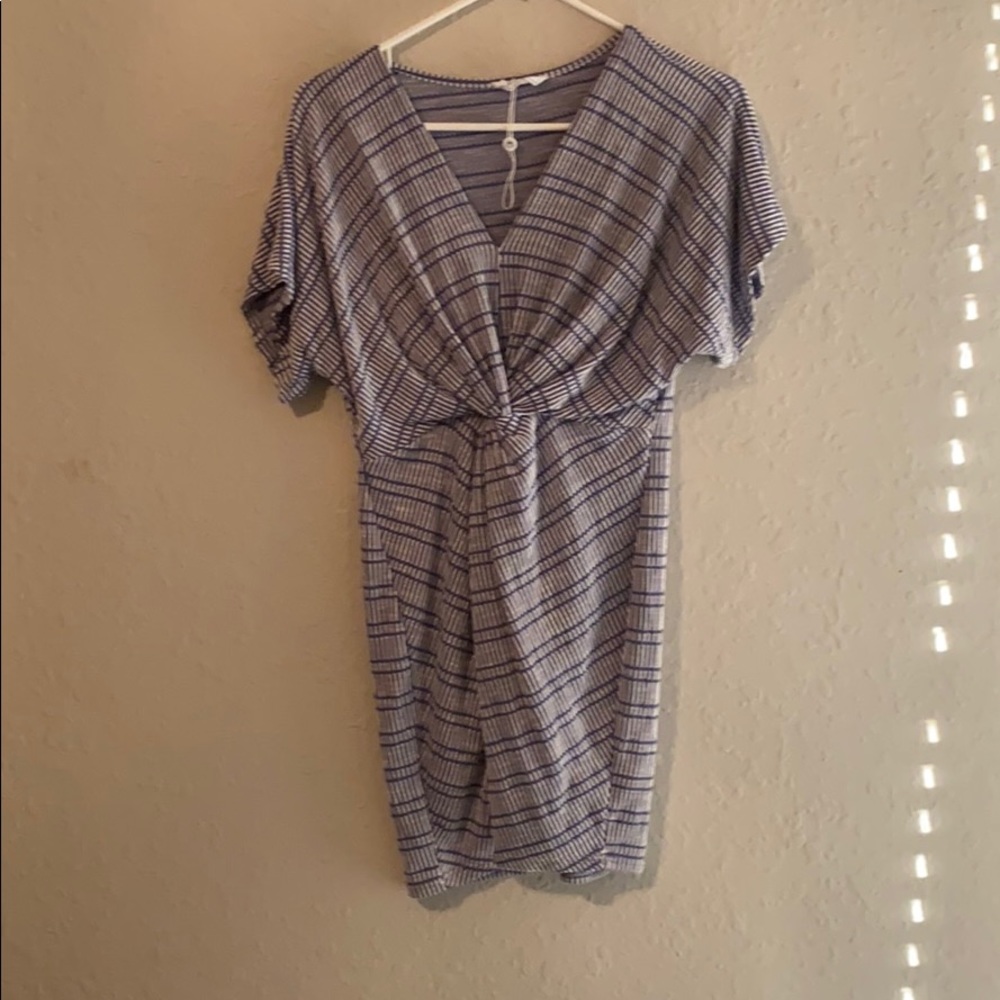 Blue and white striped dress